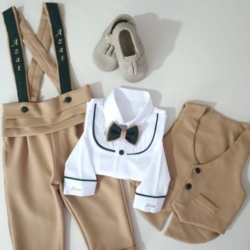 Sütlü Kahve Yelekli Smokin Takım