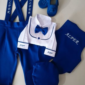 Saks Mavi Yelekli Smokin Takım