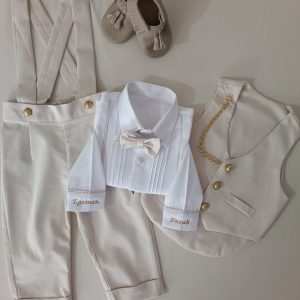 Krem Yelekli Smokin Takım