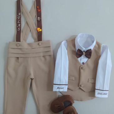 Sütlü Kahve Yelekli Smokin Takım