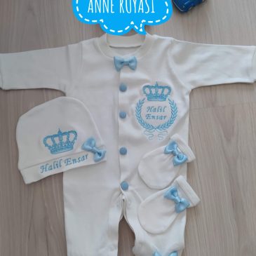 Taç Başak Detaylı Bebe Mavi 3. Hastane Çıkış Seti