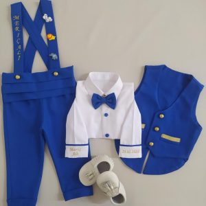 Saks Mavi Yelekli Smokin Takım