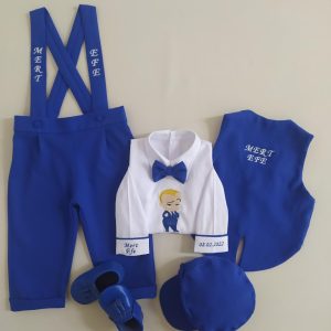 Saks Mavi Yelekli Smokin Takım