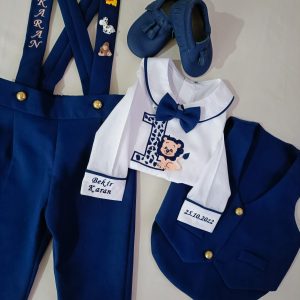 Saks Mavi Yelekli Smokin Takım