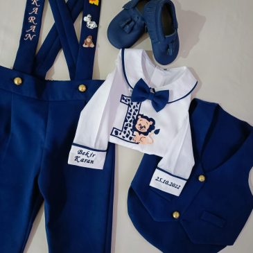 Saks Mavi Yelekli Smokin Takım